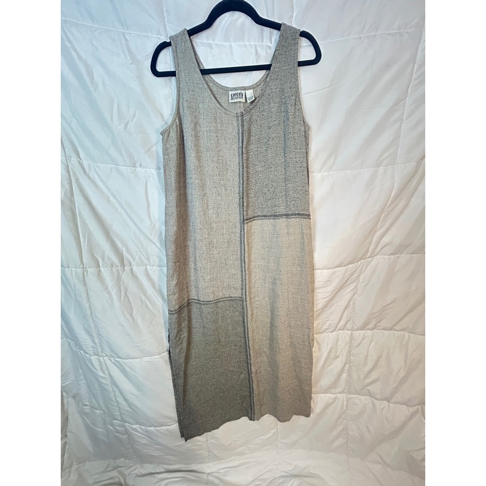 Chicos Design Linen Blend Patchwork Sleeveless Midi‎ Dress Size 2